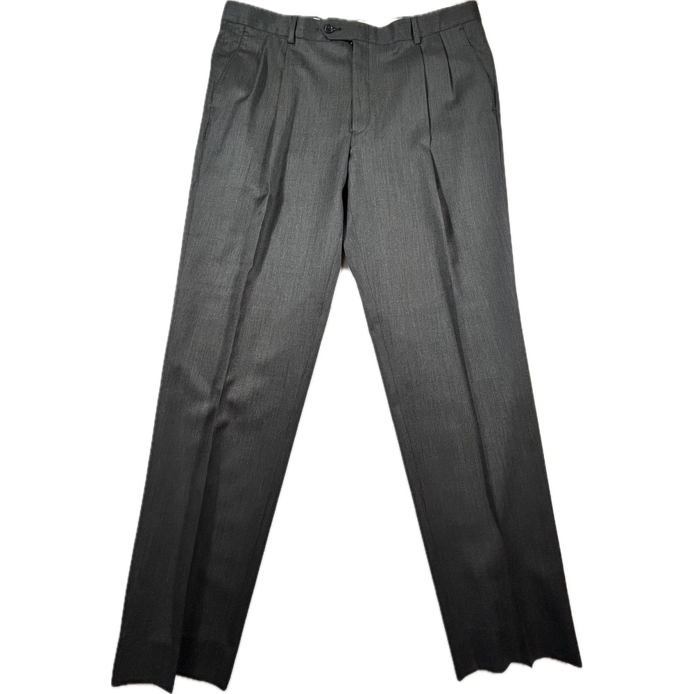 Turnbury Mens Pleated Dress Pants 38x32 Gray 100% Worsted Wool Trousers